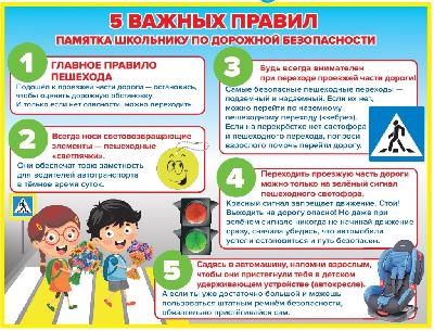 5 Важных правил. Памятка школьнику по дорожной безопастности 